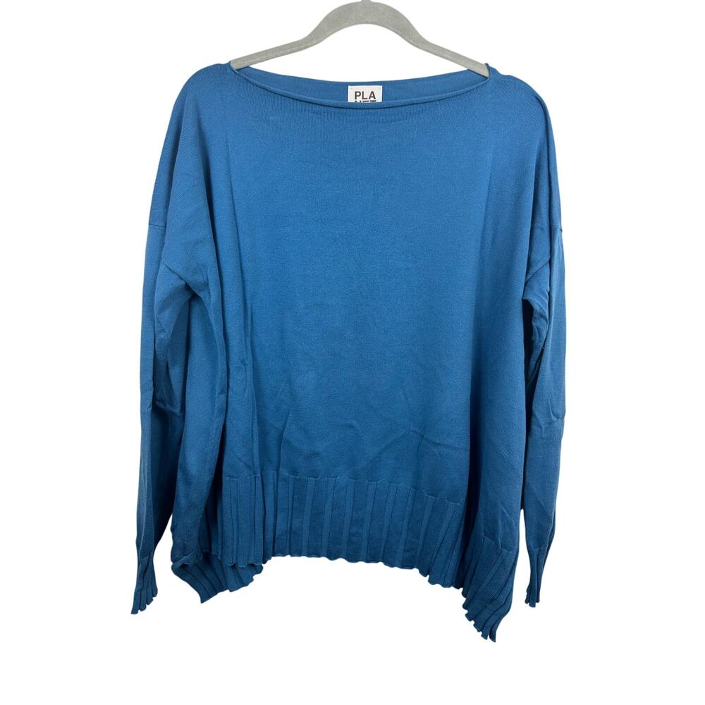 PLA Scoop Neck Blue Relaxed Knit Sweater